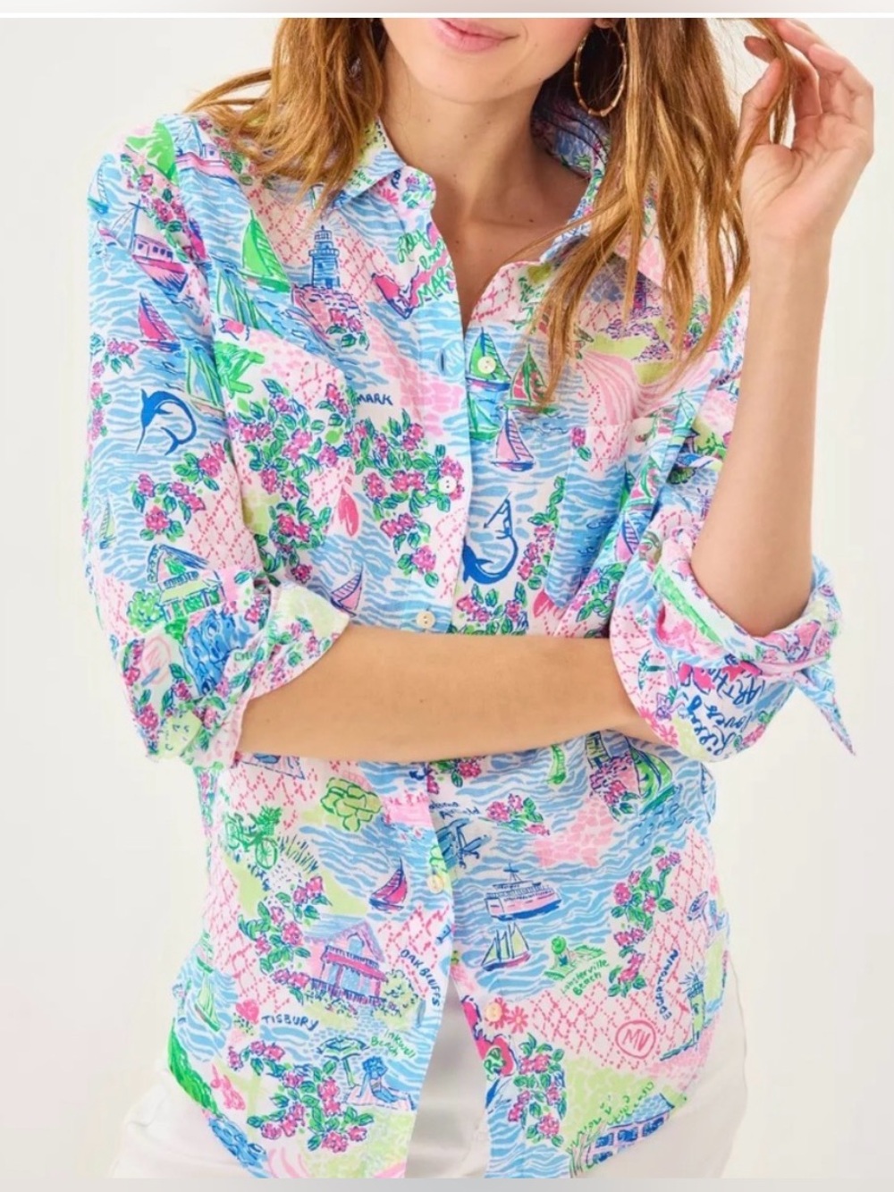 NEW Lilly Pulitzer SEA VIEW BUTTON DOWN, Multi Lilly Loves Marthas Vineyard